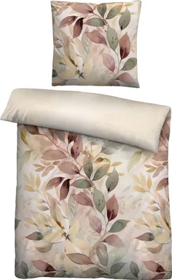 Produktbild von Biberna Satin Bettwäsche Blätterranke, Größe 1x 155x220 cm + 1x 80x80 cm, macchiato