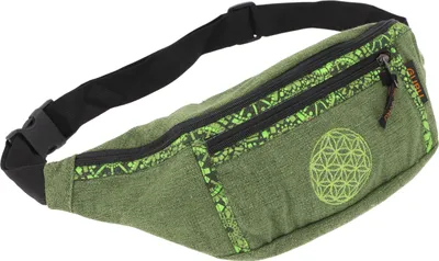 Produktbild von Große Bestickte Stoff Gürteltasche, Crossbody Bag, Hüfttasche, Schultertasche - Grün, Uni - Erwachsene, Baumwolle, 15*35*5 cm, Festival- Bauchtasche Hippie