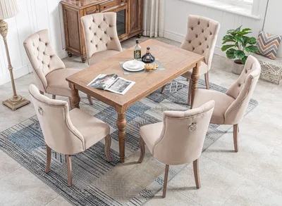 Produktbild von Flieks Esszimmerstuhl 6er Set, Küchenstühle mit Hoher Rückenlehne und Massivholzbeine, Samt Wohnzimmerstuhl Essstuhl Polsterstuhl Esstischstuhl, Beige