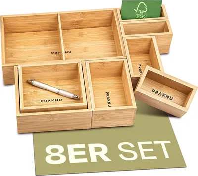Produktbild von Schubladen Organizer Box 8er Set - Aus nachhaltigemBambus Holz - Mit Anti-Rutsch Pads