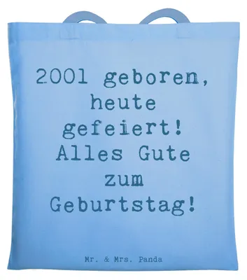 Produktbild von Mr. & Mrs. Panda Uni Tasche Spruch 2001 Geburtstag - Sky Blue - Geschenk, feiern, Happy Birthday, Shopping, Laptoptasche, Alter, Jutebeutel, Einkaufstasche, Tote Bag