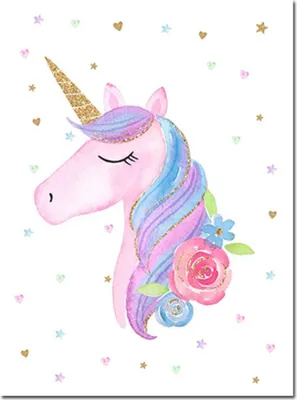 Produktbild von TPFLiving Kunstdruck LW-1003 (OHNE RAHMEN) Poster - Leinwand - Wandbild - Hochauflösender Giclée-Druck, langlebig und hochwertig - Einhorn mit Wolken und Regenbogen für Kinderzimmer,  - Größe: 40x60cm