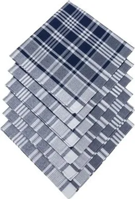 Produktbild von D&L Herren-Arbeits-Taschentücher - Blau kariert - 50x50cm - 12 Stück - 100% Baumwolle