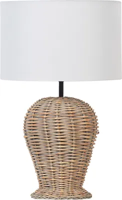 Produktbild von BELIANI Tischlampe Naturfarben Rattan Vasenform 49 cm Stoffschirm Trommelform Rund Langes Kabel mit Schalter Modern Boho Schlaf- u. Wohnzimmer