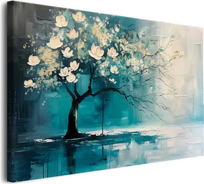 Obrázok produktu pre Moderné obrazy na plátne abstraktný strom biele kvety 80x120cm