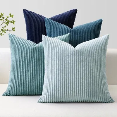 Produktbild von Unyqoos® Set 4 Cord-Kissenhüllen 40 x 40 cm – weiche Cord-Bezüge mit Streifenmuster & verdecktem Reißverschluss, dekorative Zierkissenbezüge