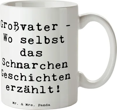 Produktbild von Mr. & Mrs. Panda Kaffeetasse Spruch Großvater Geschichten - Weiß - Geschenk, herzerwärmende Sprüche, Kaffeebecher, Familie, Jubiläen, Becher, für, Handarbeit, liebevoll