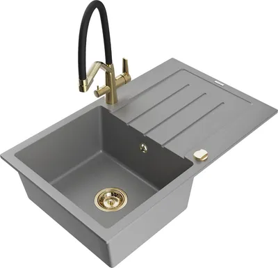 Produktbild von Mexen Bruno 1 Becken-Granitspüle mit Abtropffläche und Mischbatterie Duo, Grau - 6513-71-671701-57-G