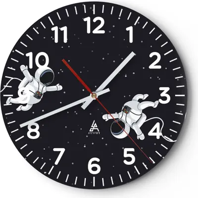 Produktbild von Wanduhr - Rund - Glasuhr - Cartoon Astronauten Kosmos - 30x30cm - Schleichendes Uhrwerk - Lautlos - zum Aufhängen bereit - Dekoration Modern - Wanddekoration aus Glas - C4AR30x30-4867