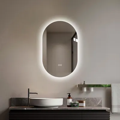 Obrázek produktu pro MODFU Zrcadlo do koupelny, oválné, s LED osvětlením, 50×80 cm, bez rámu, nástěnné zrcadlo, koupelnové zrcadlo s funkcí proti zamlžování, stříbrné barvy