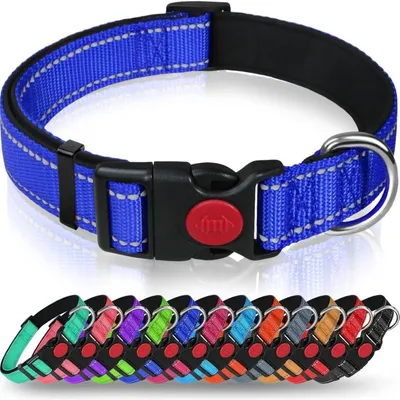 Productafbeelding van Hondenhalsband, neopreen en nylon, donkerblauw, maat M (35-50 cm), verstelbaar, reflecterend
