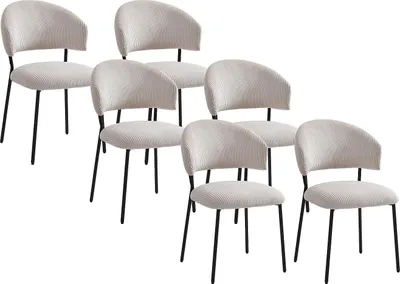 Produktbild von Set aus 6 Stühlen aus Cord und schwarzem Metall - Beige - ALAYIS