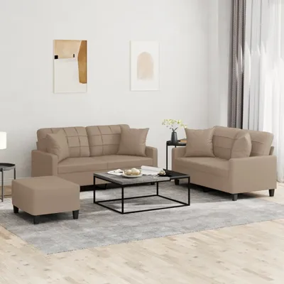 Produktbild von 3-tlg. Sofagarnitur mit Kissen Cappuccino-Braun Kunstleder