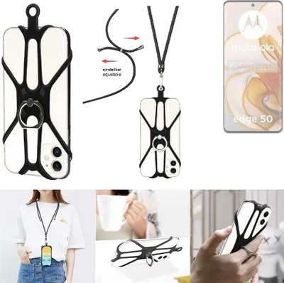 Produktbild von K-S-Trade 3in1 Handykette Handyband Handykordel Halsband Smartphone-Ring Handy-Ring kompatibel mit Motorola Edge 50 Fingerhalterung Handyring