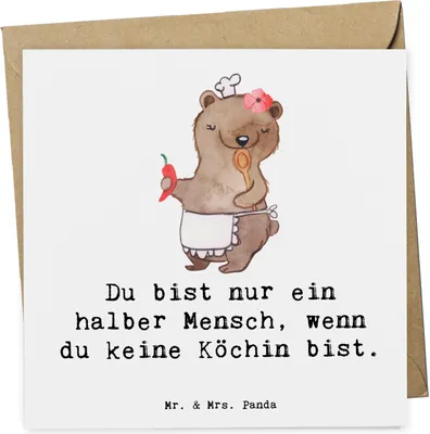Produktbild von Mr. & Mrs. Panda Klappkarte Köchin Herz - Weiß - Geschenk, Glückwunschkarte, faltkarte, Lustig, Restaurant, doppelkarte, Grußkarte, Witzig, anlasskarte, Spruch