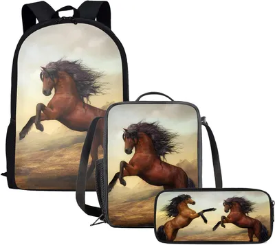 Productafbeelding van 3-Delige Schooltas Set voor Kinderen met Rugzak, Lunchtas en Pennenzak Paardenprint