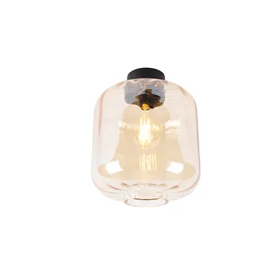 Produktbild von QAZQA - Design Deckenleuchte I Deckenlampe I Lampe I Leuchte schwarz mit Braunglas - Qara I Wohnzimmer I Schlafzimmer - Rund - LED geeignet E27