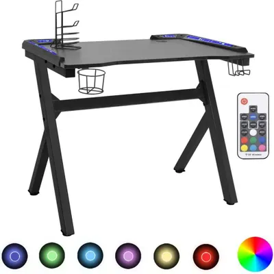 Image de vidaXL Bureau de jeu avec LED et piétement en Y noir 90x60x75 cm