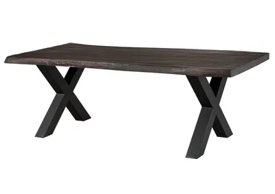 Image de MASSIVMOEBEL24 | Table à manger 200x100 en bois de manguier laqué gris taupe pieds en X anthracite mat FREEFORM 5