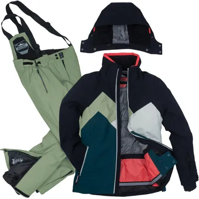 Produktbild von Skianzug Damen Skijacke petrol-schwarz + Skihose grün-grau Gr. 46 - Gr. 46 | Petrol
