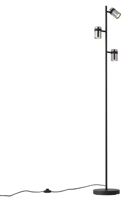 Produktbild von Qazqa Modern Stehleuchte, Stehlampe - Gianni - Schwarz mit Rauchglas, Rund, max. 10W, Geeignet für LED, 3-flammig, 160cm, Ideal als Wohnzimmerlampe