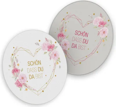 Produktbild von itenga 40x Bierdeckel rund Schön dass du da bist Herz Blumen