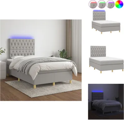 Produktbild von vidaXL Boxspringbett mit Matratze & LED Hellgrau 120x200 cm Stoff -  Betten & Bettgestelle