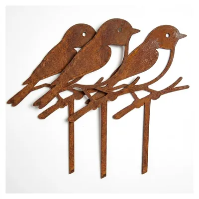Produktbild von 3x Edelrost Vogel Deko 17x10x1 cm – Handgefertigte Metall Figur – Rostoptik Gartendeko mit Patina für Frühling, Terrasse und Balkon