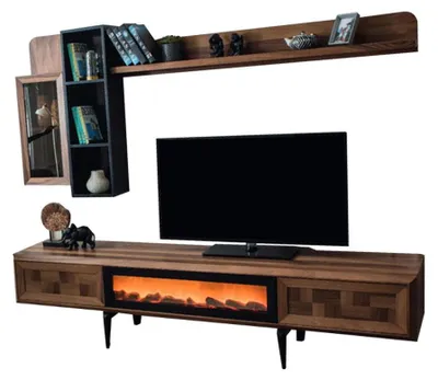 Obrázek produktu pro Hnědá obývací stěna designový TV stolek RTV dřevěné police LED