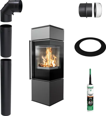 Produktbild von Freistehender Ofen KRATKI REN S Rechts 7kW Ø150 Schwarz Set