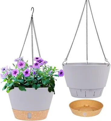 Image de Paniers suspendus pour plantes, gris, lot de 2