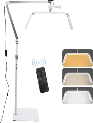 Zdjęcie produktu dla Andoer HD-M18X 36 W LED podłogowa lampa wideo, składane światło wypełniające LED, podłogowa lampa księżycowa, 3200 K šC 5600 K, ściemniana, z regulowanym metalowym stojakiem na światło, uchwytem na telefon, pilotem do makijażu w salonie kosmetycznym, transmisją na żywo, lampką nocną