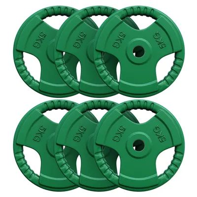 Produktbild von GORILLA SPORTS® Hantelscheiben - 30kg Set, 6x5kg Gewichte, 30mm, aus Gusseisen mit Gummi Gripper - Gewichtsscheiben