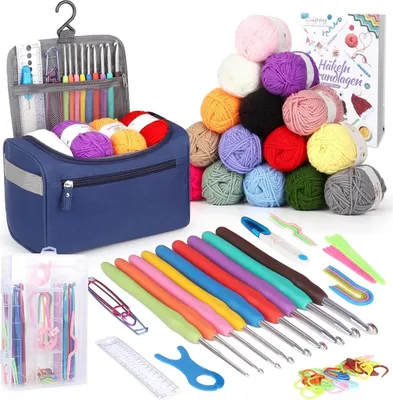 Image de Coopay Kit de crochet portable pour débutants avec 15 laines dans un sac
