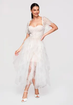 Produktbild von LARICA Cocktailkleid Midi Spitze Blumenmuster Elegant LA-OM-DLR327 white S