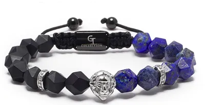 Produktbild von GT Collection | Lion Head Armband Herren mit Energie Steine, mit Verstellabarer Kordel und Geschenkschachtel