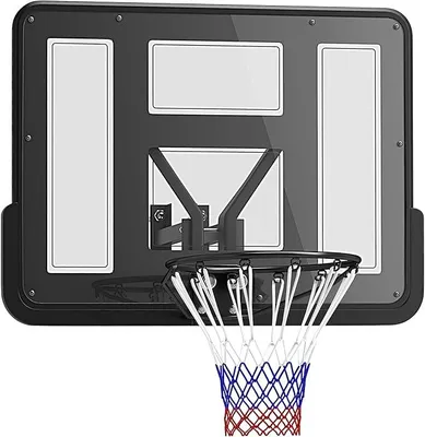 Produktbild von Basketballkorb mit Rückwand für Outdoor & Indoor, Basketballbrett mit ?45 cm Stahlkorb und Netz, Wandmontage, Basketball Board für Erwachsene, 110 x 80 x 75 cm, Schwarz