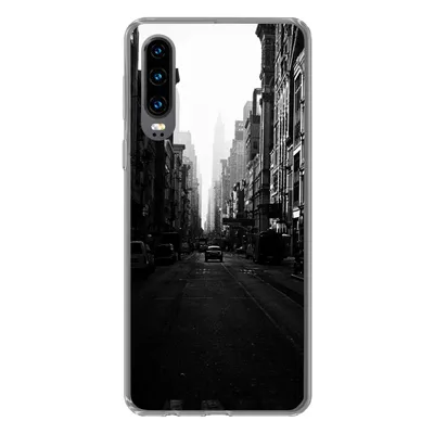 Produktbild von MuchoWow® Handyhülle Schutzhülle Hülle für Huawei P30 Autofahrt durch eine ruhige Straße in New York in schwarz-weiß Silikon Softcase Handy Hülle - Kartenbesitzer