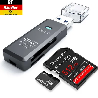 Produktbild von USB 3.0 Kartenleser Kartenlesegerät Stick Reader Adapter - Unterstützt Micro SD XC TF SDHC/SDXC/MMC/SD-Karten Card - Kompatibel mit Windows/Mac/OS
