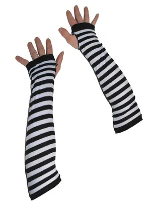 Produktbild von Ringel Handschuhe - Schwarz Weiß | Armstulpen Partykostüm