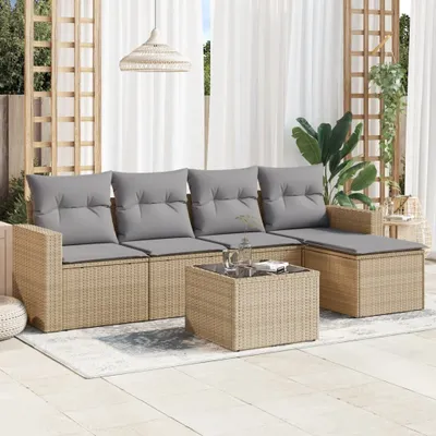 Produktbild von Design 6-tlg. Garten-Sofagarnitur mit Kissen Beige Poly Rattan, Gartenmöbel-Sets 2024