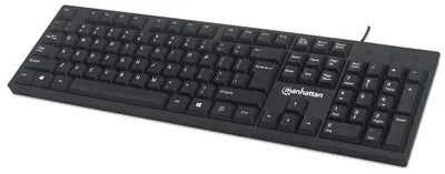Obrázok produktu pre Klávesnica Manhattan USB, drôtová, 104 kláves, integrovaný kábel USB, LED indikátory, čierna