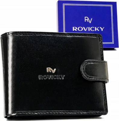 Image de Rovicky | Grand porte-monnaie, avec fermeture en cuir, pour hommes, cuir naturel, noir, 12x9.5 cm