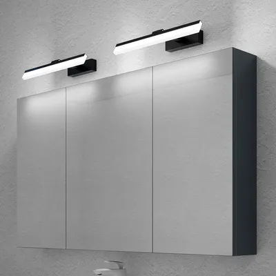 Image de doporro Armoire Murale Salle de Bains avec Miroir et Lampe Luxaris Noir Placard de Rangement Étagères Réglable Anthracite Mat en Bois Armoire de Toilette 3 Portes 120x15x70 cm Spiegelschrank 02