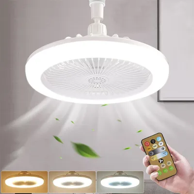 Obrázok produktu pre Stropný ventilátor s osvetlením diaľkové ovládanie E27, 30W lampa s ventilátorom stmievateľná 3 rýchlosti 3 farby svetla kuchyňa garáž spálňa, biela