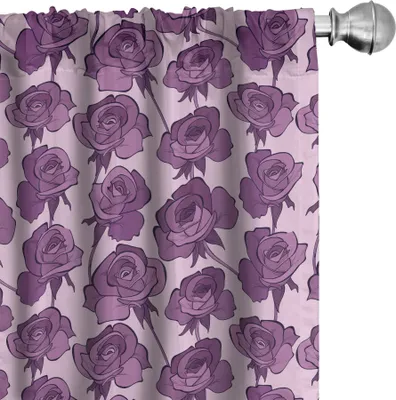 Produktbild von ABAKUHAUS Blumen Vorhänge, Gardinen, Romantische Rosen Continuous Violet lila Tönen Muster, 2 Stück 75 x 245 cm, Aubergine Mauve