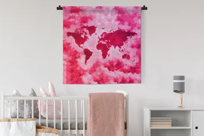 Produktbild von MuchoWow® Wandteppich Wandbehang Weltkarte - Farben - Rosa 90x90 cm Tapisserie Dekoration Wandtuch - Wandaufhänger