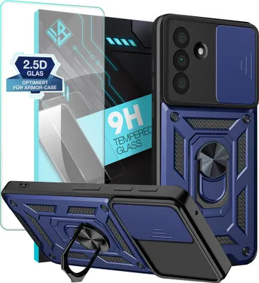 Produktbild von Armor Handyhülle für Samsung Galaxy A36 5G mit 9H Displayglas Displayschutz Kameraschutz Handy Panzer Case Cover Schutzhülle Outdoor Farbe: Blau