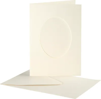 Produktbild von Creativ Company Passepartoutkarten, oval, Kartengröße 10,5x15 cm, Umschlaggröße 11,5x16,5 cm, gebrochenes Weiß, 10er Set 1 Box