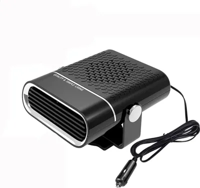 A black car heater with a cigarette lighter plug and cord, shown on a white background.